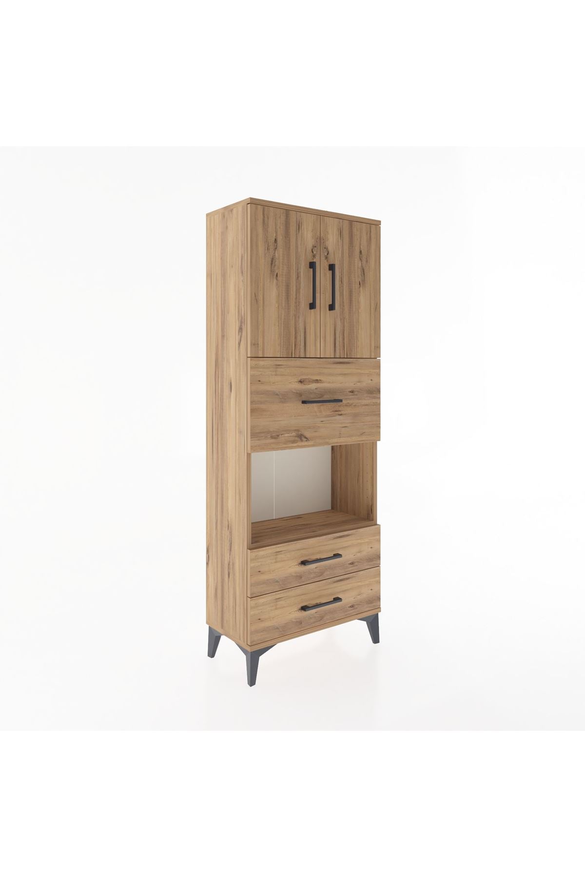 Arges Dolap 3 Raflı 3 Çekmeceli 2 Kapaklı 60x30x163 Çam-Çam