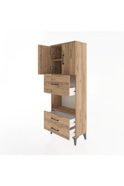 Arges Dolap 3 Raflı 3 Çekmeceli 2 Kapaklı 60x30x163 Çam-Çam