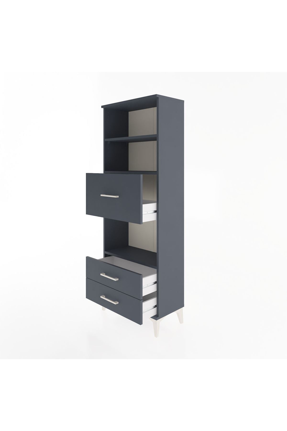Arges Dolap 3 Raflı 3 Çekmeceli 60x30x163 Antrasit-Antrasit