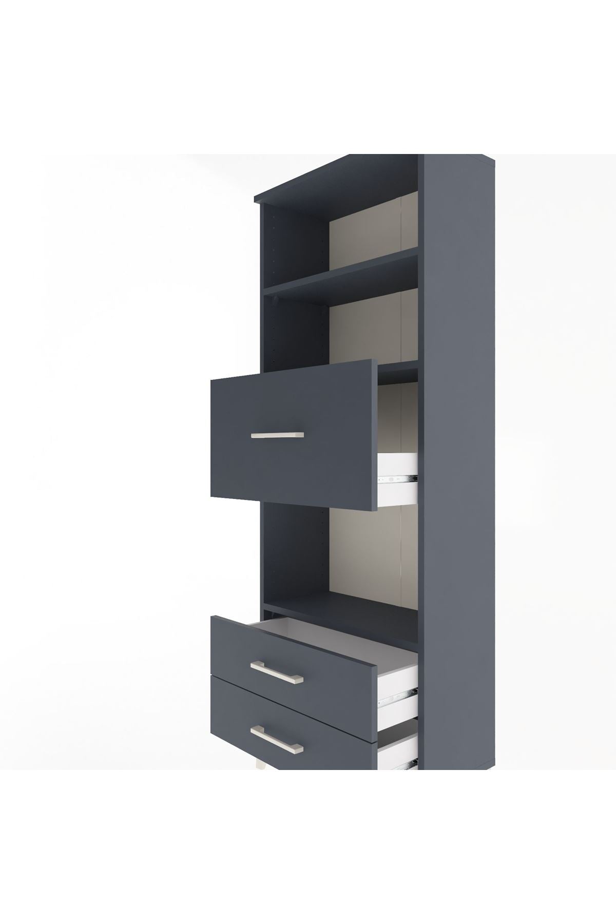 Arges Dolap 3 Raflı 3 Çekmeceli 60x30x163 Antrasit-Antrasit