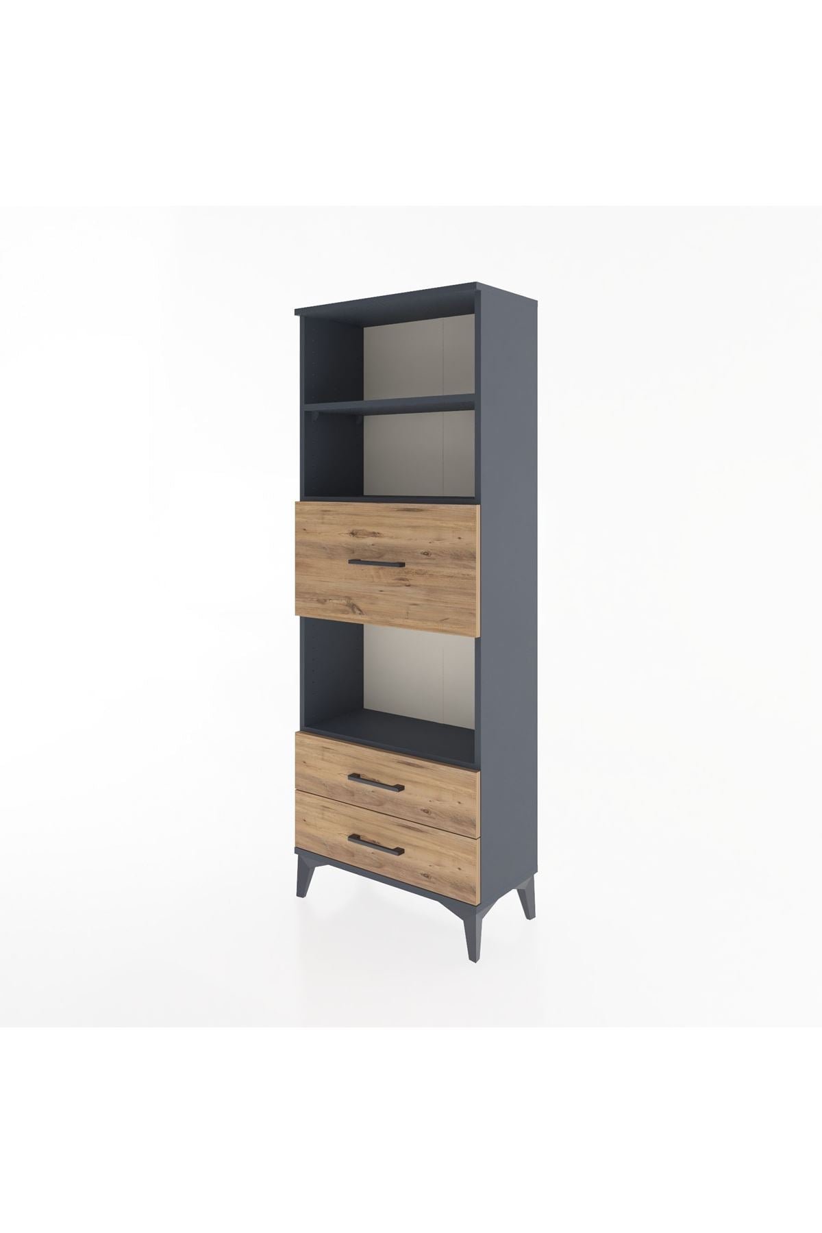 Arges Dolap 3 Raflı 3 Çekmeceli 60x30x163 Antrasit-Çam