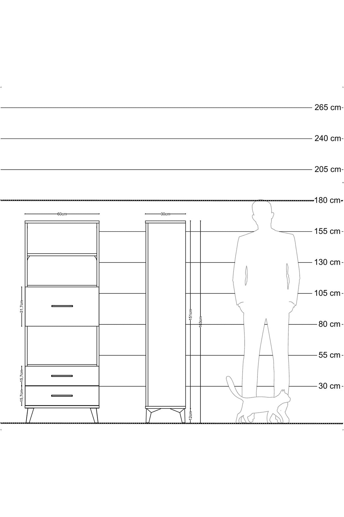 Arges Dolap 3 Raflı 3 Çekmeceli 60x30x163 Antrasit-Çam
