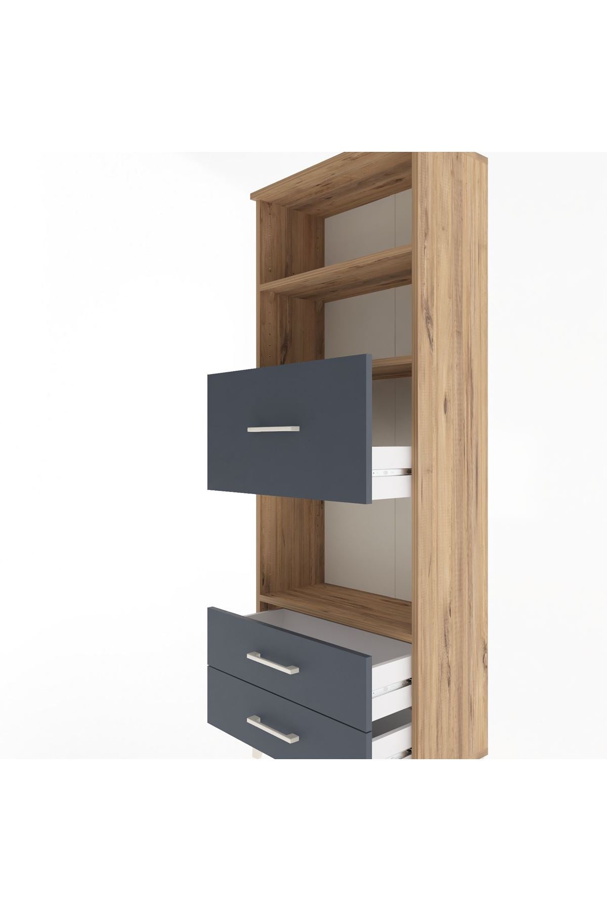 Arges Dolap 3 Raflı 3 Çekmeceli 60x30x163 Çam-Antrasit