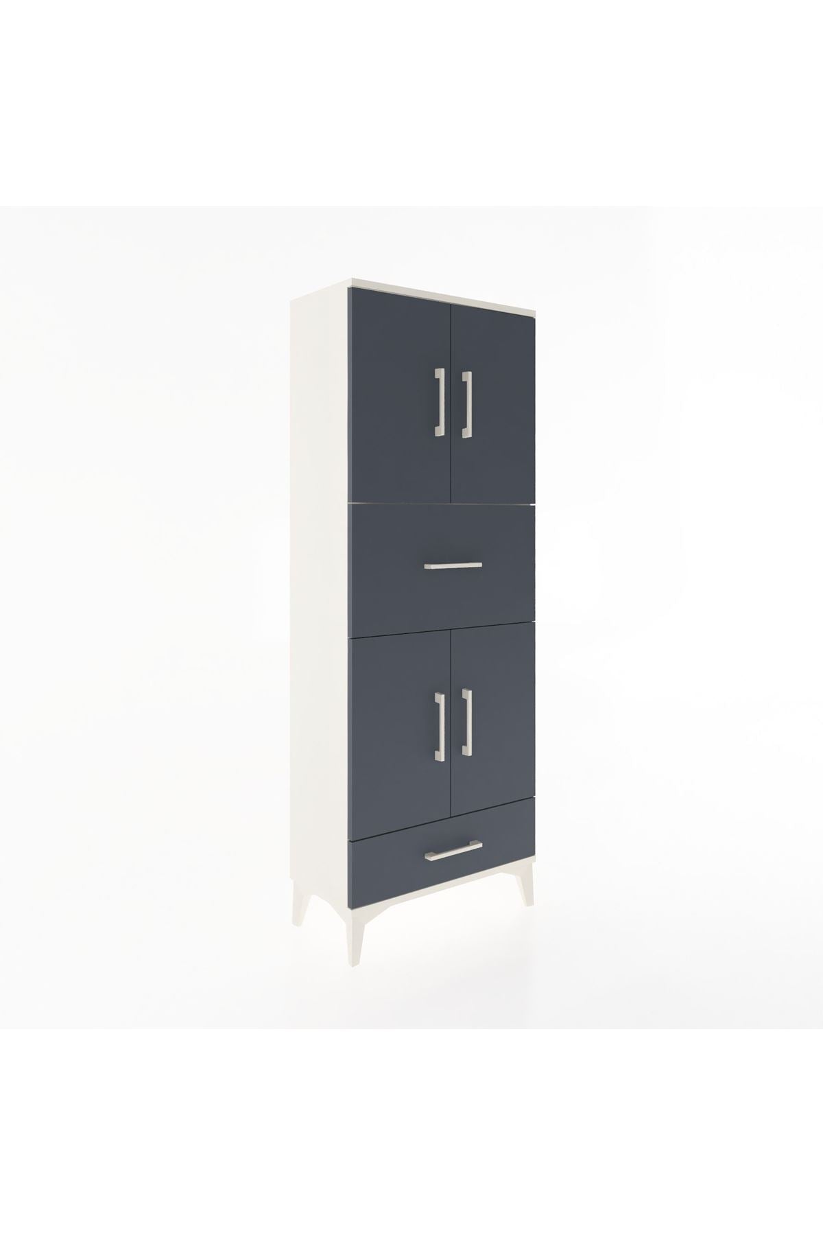 Arges Dolap 4 Raflı 2 Çekmeceli 4 Kapaklı 60x30x163 Aytaşı-Antrasit
