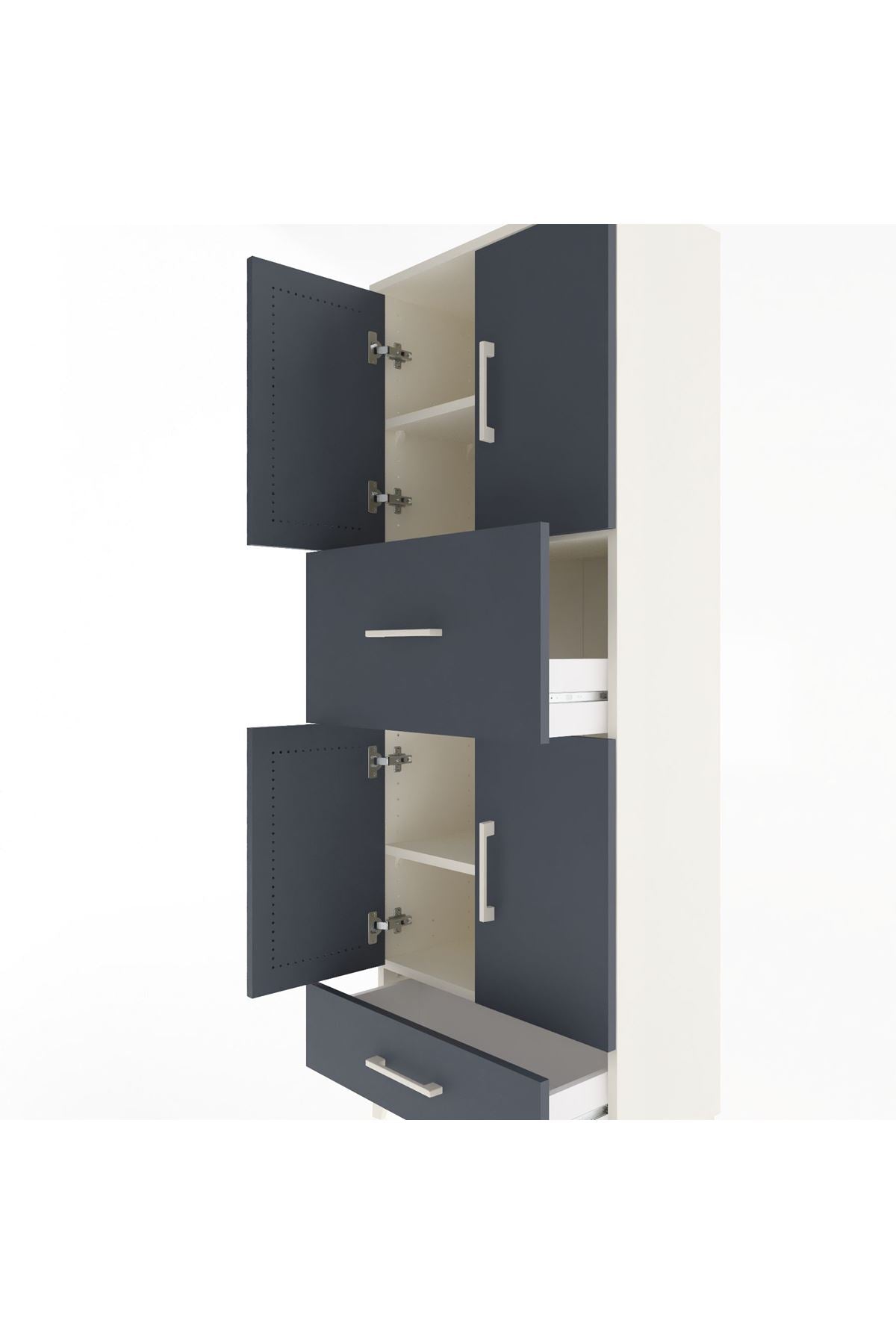 Arges Dolap 4 Raflı 2 Çekmeceli 4 Kapaklı 60x30x163 Aytaşı-Antrasit