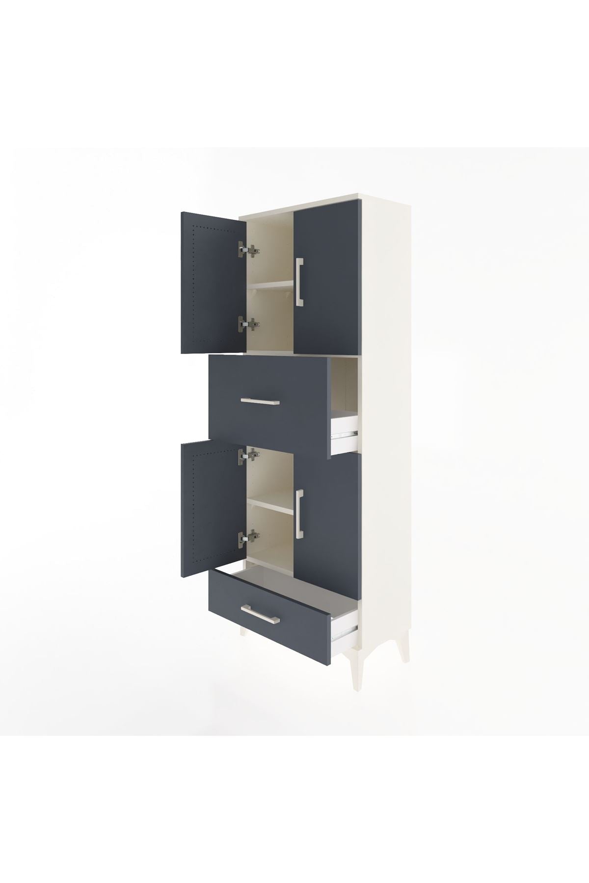 Arges Dolap 4 Raflı 2 Çekmeceli 4 Kapaklı 60x30x163 Aytaşı-Antrasit