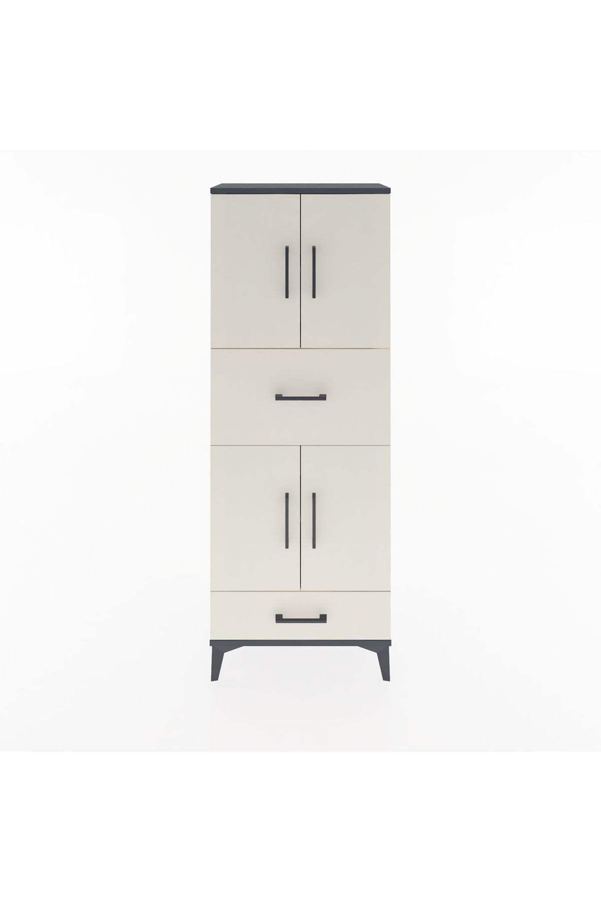 Arges Dolap 4 Raflı 2 Çekmeceli 4 Kapaklı 60x30x163 Antrasit-Aytaşı