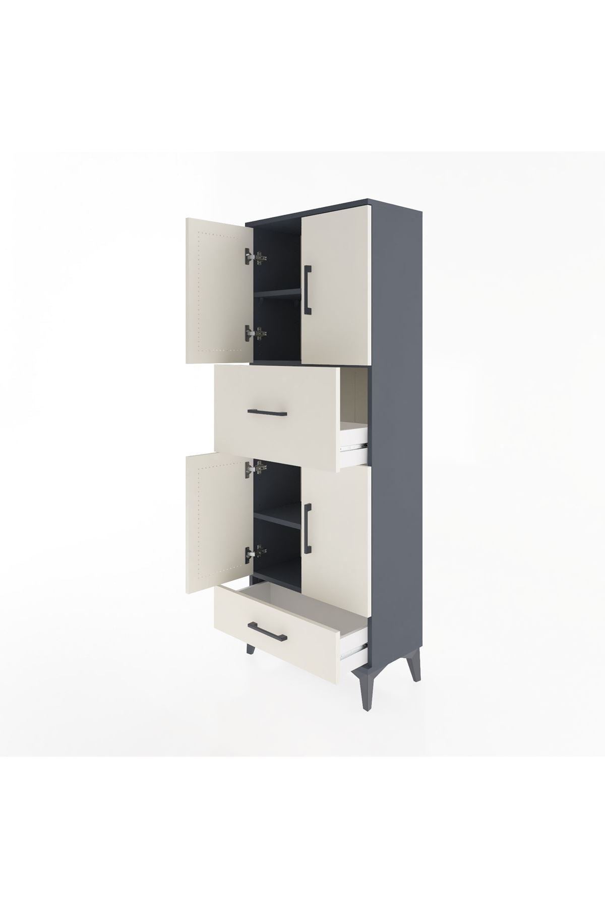 Arges Dolap 4 Raflı 2 Çekmeceli 4 Kapaklı 60x30x163 Antrasit-Aytaşı