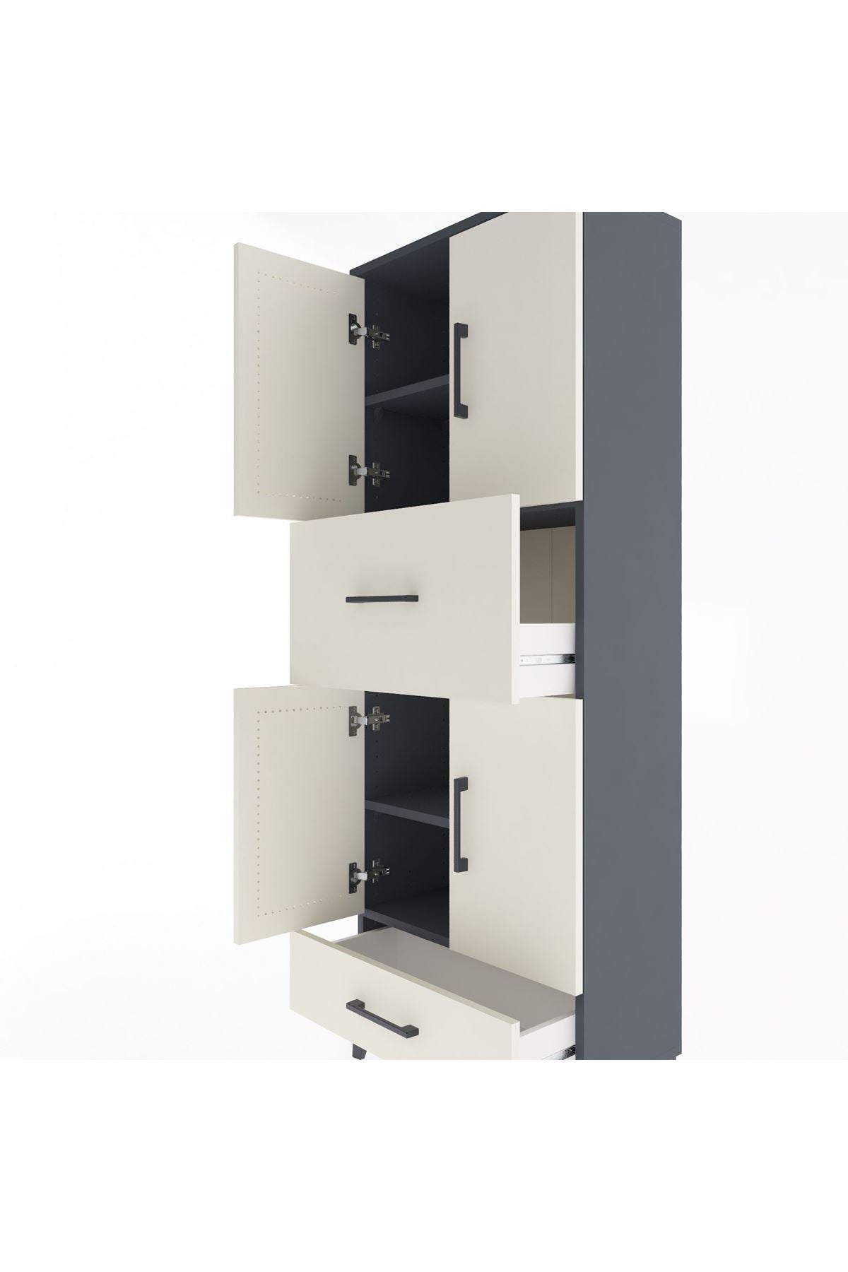 Arges Dolap 4 Raflı 2 Çekmeceli 4 Kapaklı 60x30x163 Antrasit-Aytaşı