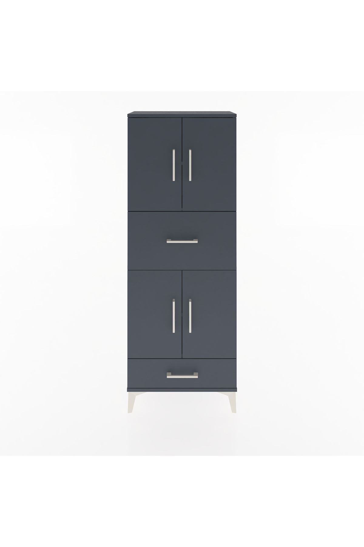 Arges Dolap 4 Raflı 2 Çekmeceli 4 Kapaklı 60x30x163 Antrasit-Antrasit