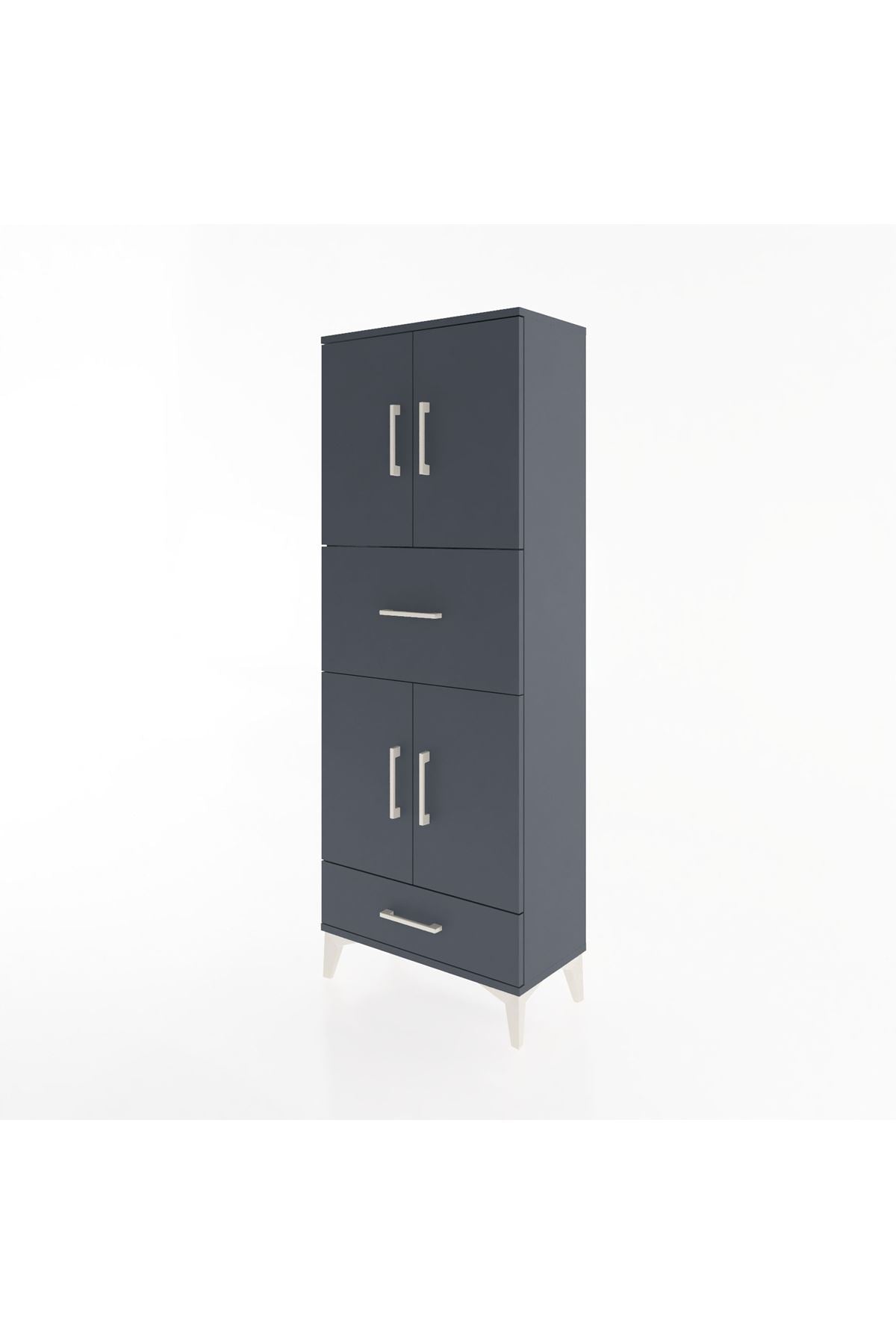 Arges Dolap 4 Raflı 2 Çekmeceli 4 Kapaklı 60x30x163 Antrasit-Antrasit