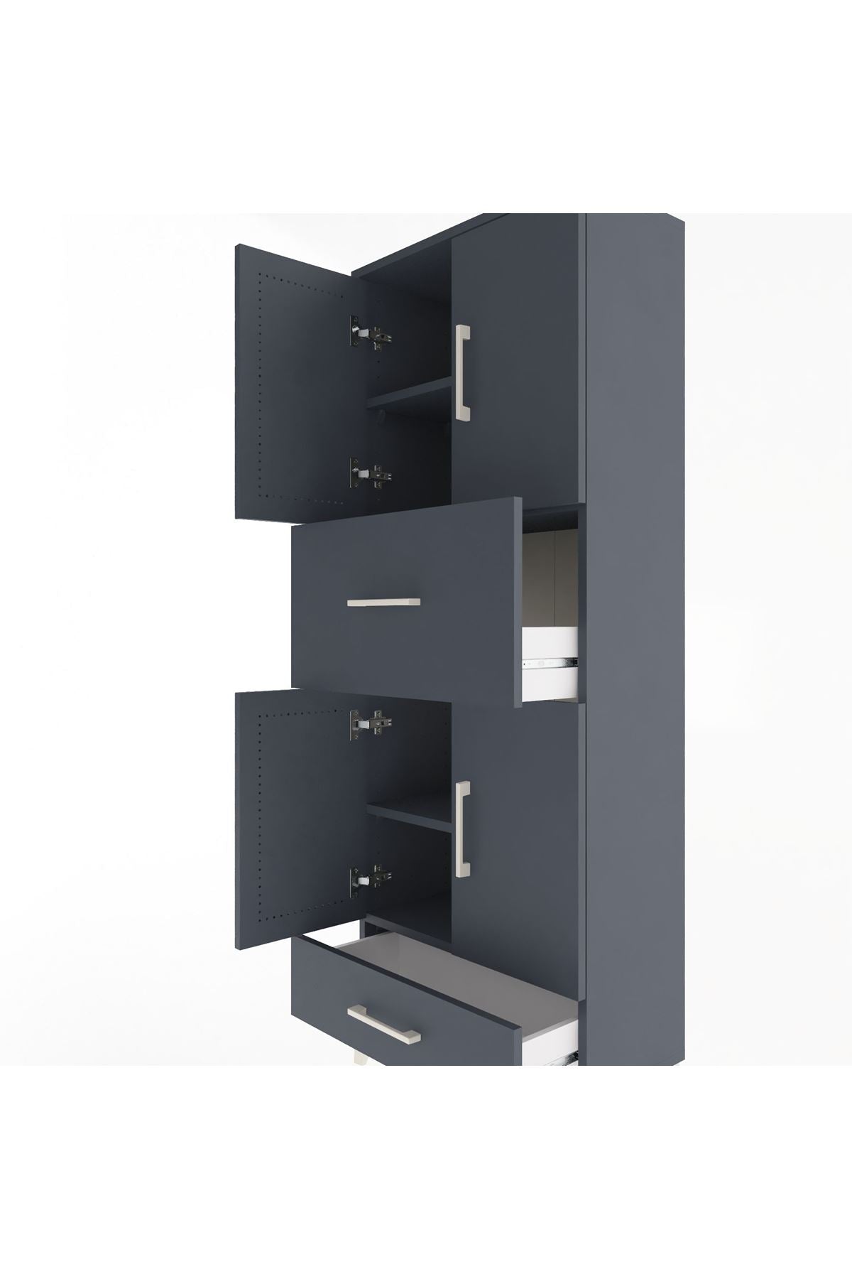 Arges Dolap 4 Raflı 2 Çekmeceli 4 Kapaklı 60x30x163 Antrasit-Antrasit