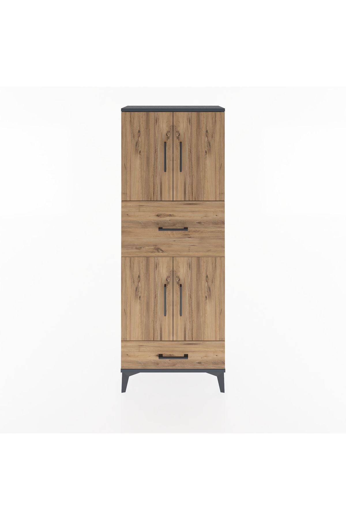 Arges Dolap 4 Raflı 2 Çekmeceli 4 Kapaklı 60x30x163 Antrasit-Çam