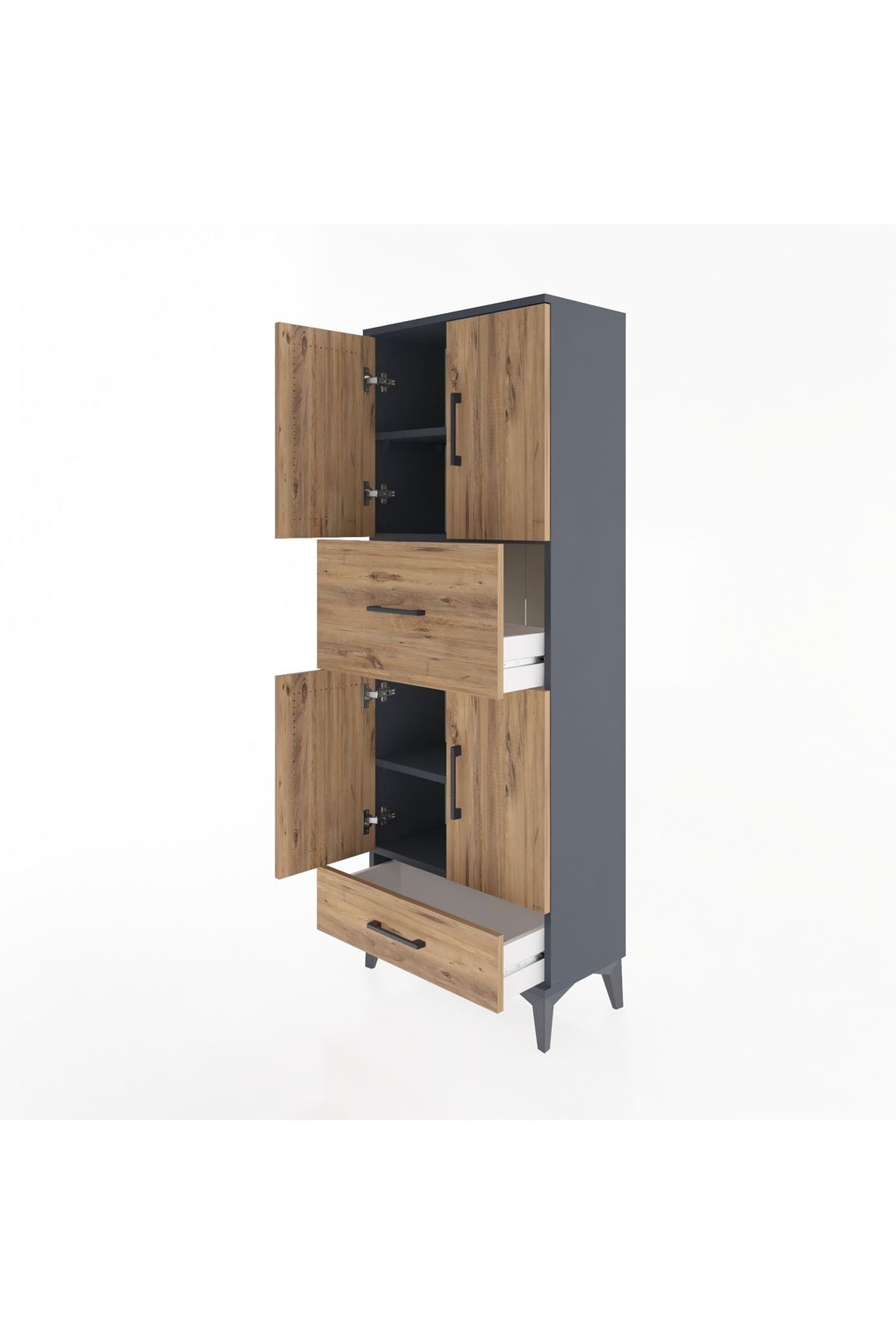 Arges Dolap 4 Raflı 2 Çekmeceli 4 Kapaklı 60x30x163 Antrasit-Çam