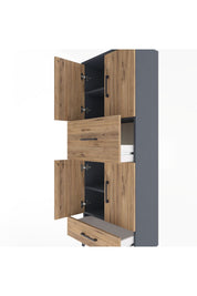Arges Dolap 4 Raflı 2 Çekmeceli 4 Kapaklı 60x30x163 Antrasit-Çam