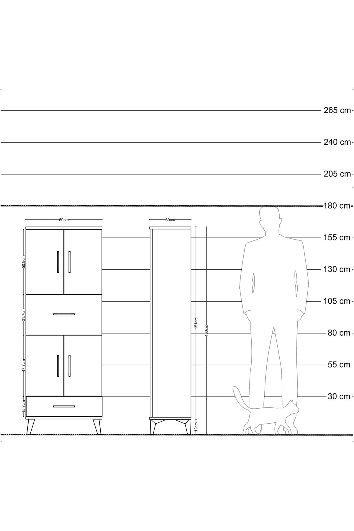 Arges Dolap 4 Raflı 2 Çekmeceli 4 Kapaklı 60x30x163 Antrasit-Çam