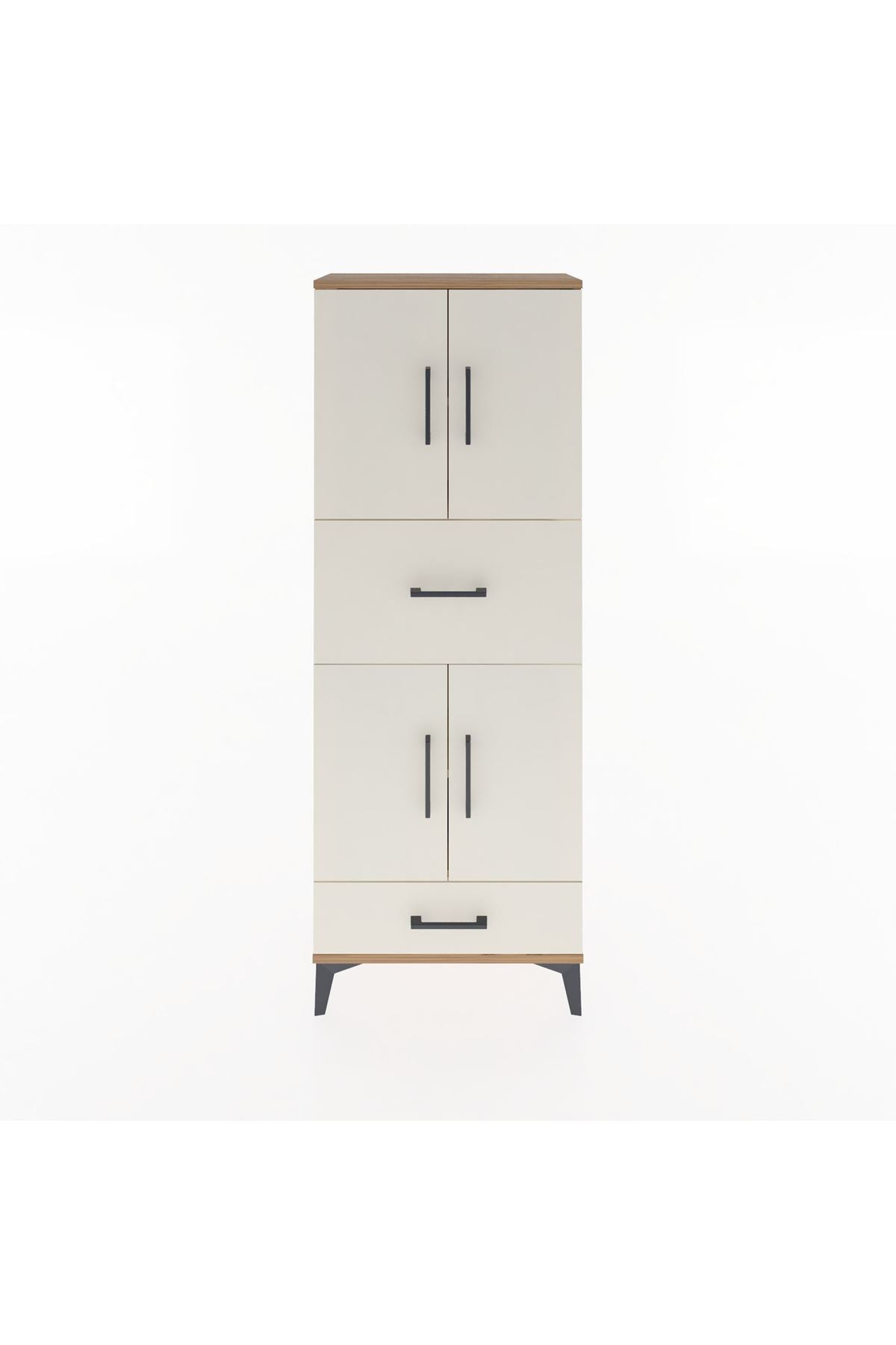 Arges Dolap 4 Raflı 2 Çekmeceli 4 Kapaklı 60x30x163 Çam-Aytaşı