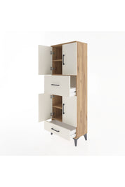 Arges Dolap 4 Raflı 2 Çekmeceli 4 Kapaklı 60x30x163 Çam-Aytaşı