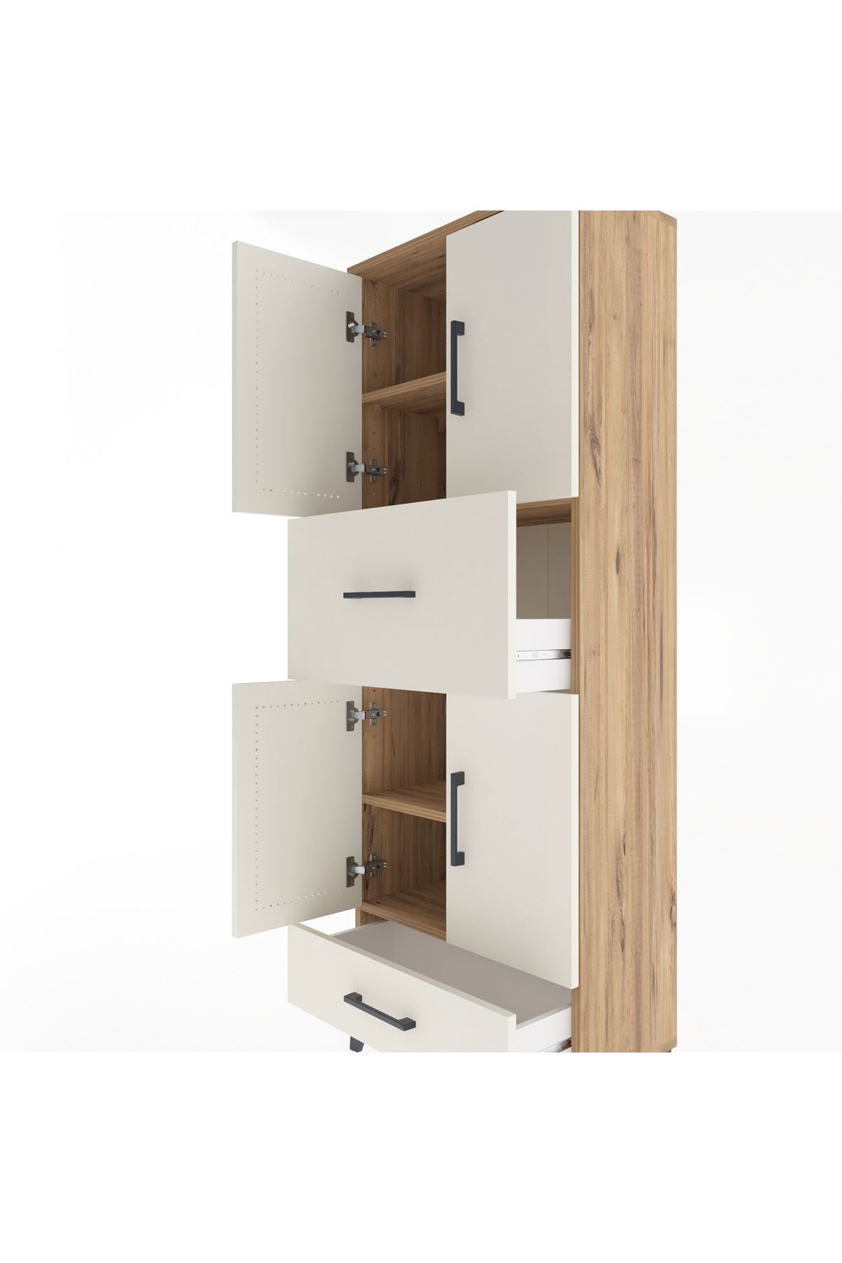 Arges Dolap 4 Raflı 2 Çekmeceli 4 Kapaklı 60x30x163 Çam-Aytaşı