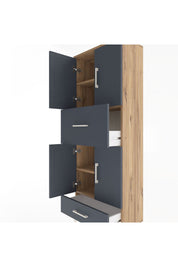 Arges Dolap 4 Raflı 2 Çekmeceli 4 Kapaklı 60x30x163 Çam-Antrasit