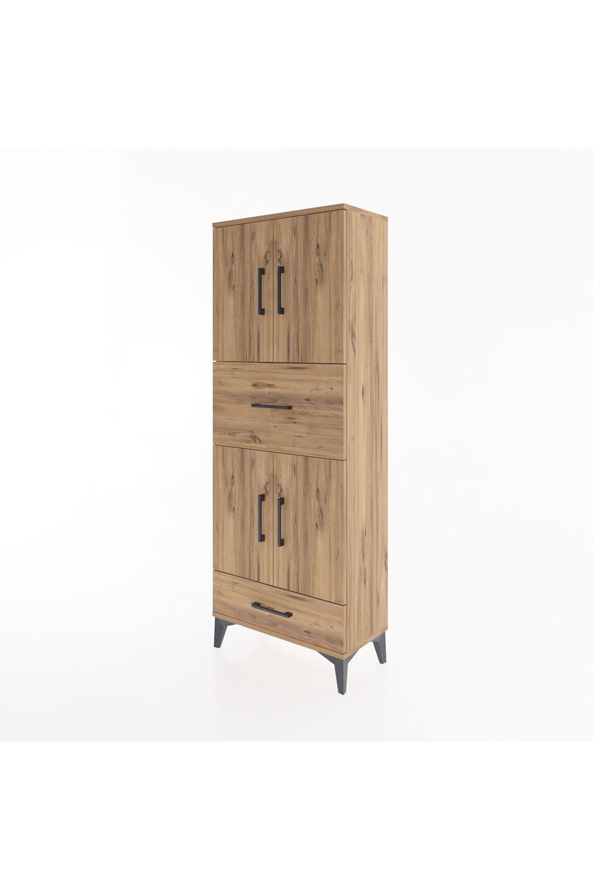 Arges Dolap 4 Raflı 2 Çekmeceli 4 Kapaklı 60x30x163 Çam-Çam