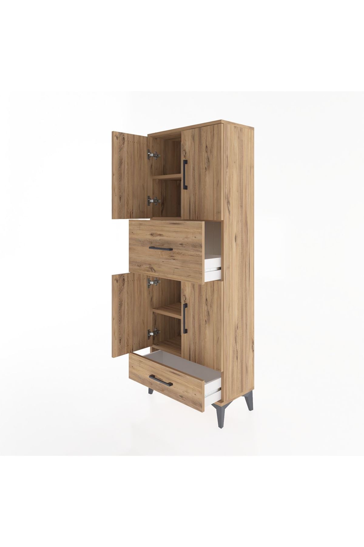 Arges Dolap 4 Raflı 2 Çekmeceli 4 Kapaklı 60x30x163 Çam-Çam