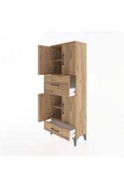 Arges Dolap 4 Raflı 2 Çekmeceli 4 Kapaklı 60x30x163 Çam-Çam