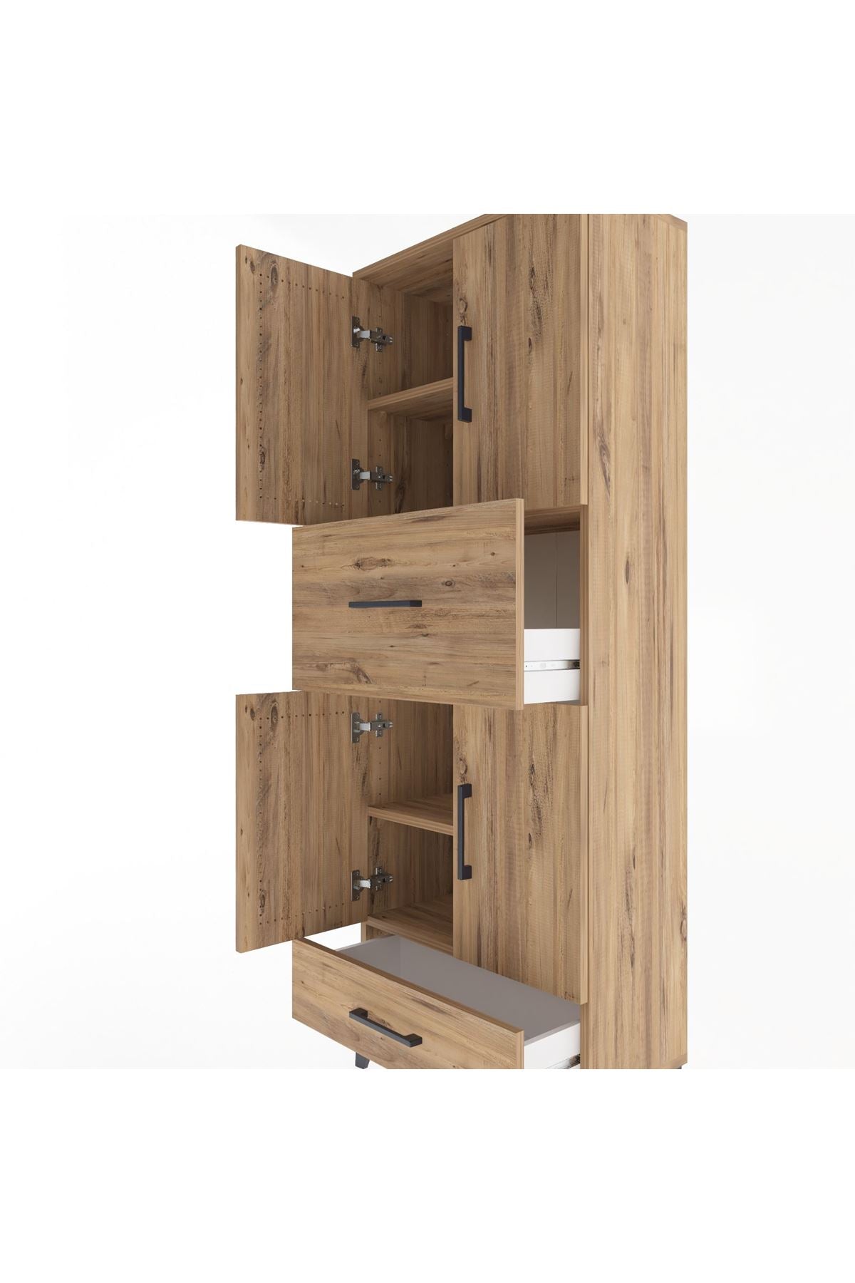 Arges Dolap 4 Raflı 2 Çekmeceli 4 Kapaklı 60x30x163 Çam-Çam