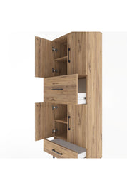 Arges Dolap 4 Raflı 2 Çekmeceli 4 Kapaklı 60x30x163 Çam-Çam