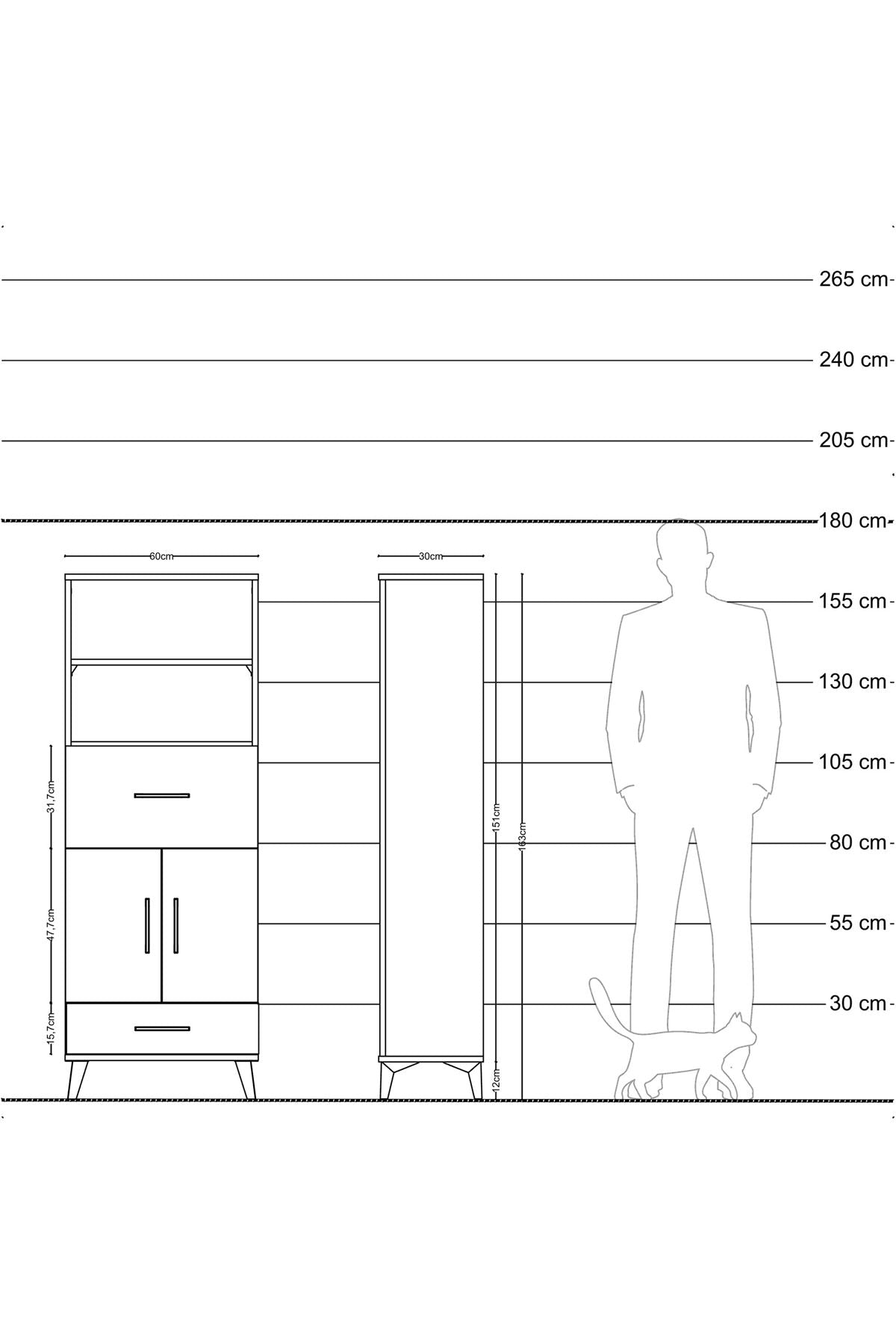 Arges Dolap 4 Raflı 2 Çekmeceli 2 Kapaklı 60x30x163 Aytaşı-Aytaşı