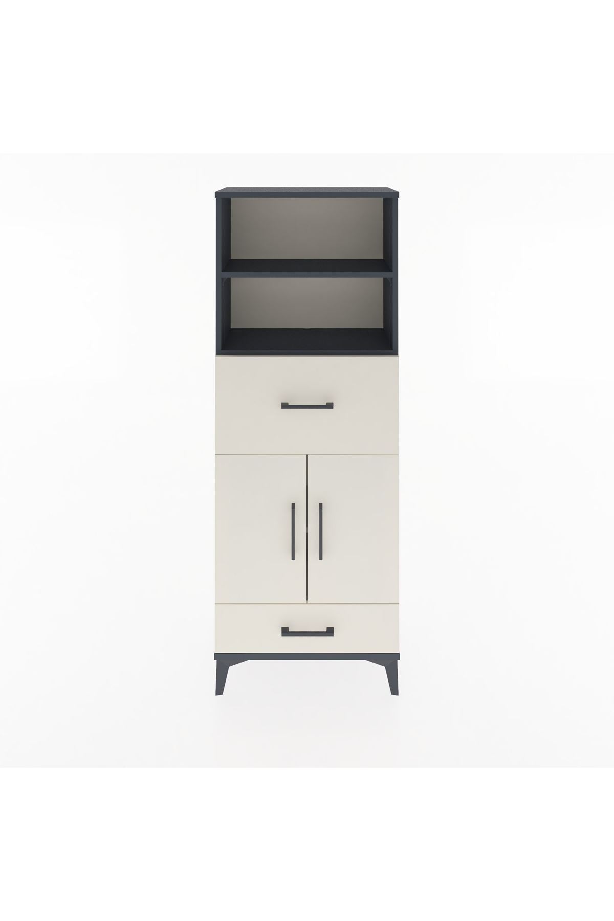 Arges Dolap 4 Raflı 2 Çekmeceli 2 Kapaklı 60x30x163 Antrasit-Aytaşı