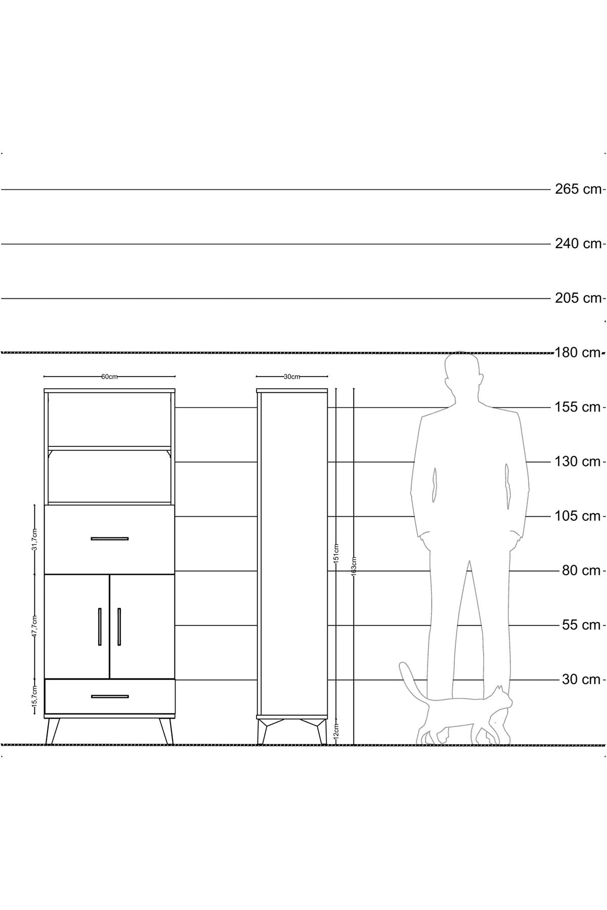 Arges Dolap 4 Raflı 2 Çekmeceli 2 Kapaklı 60x30x163 Antrasit-Aytaşı
