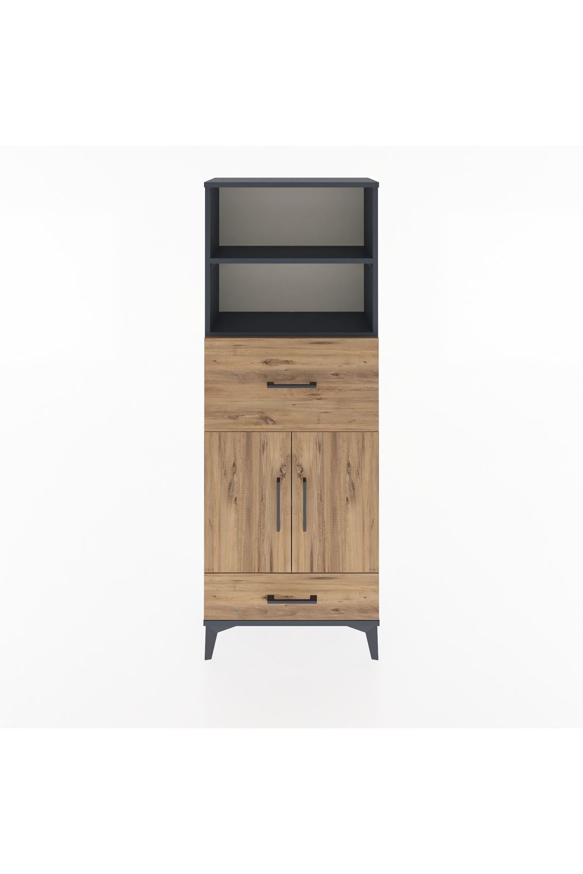 Arges Dolap 4 Raflı 2 Çekmeceli 2 Kapaklı 60x30x163 Antrasit-Çam