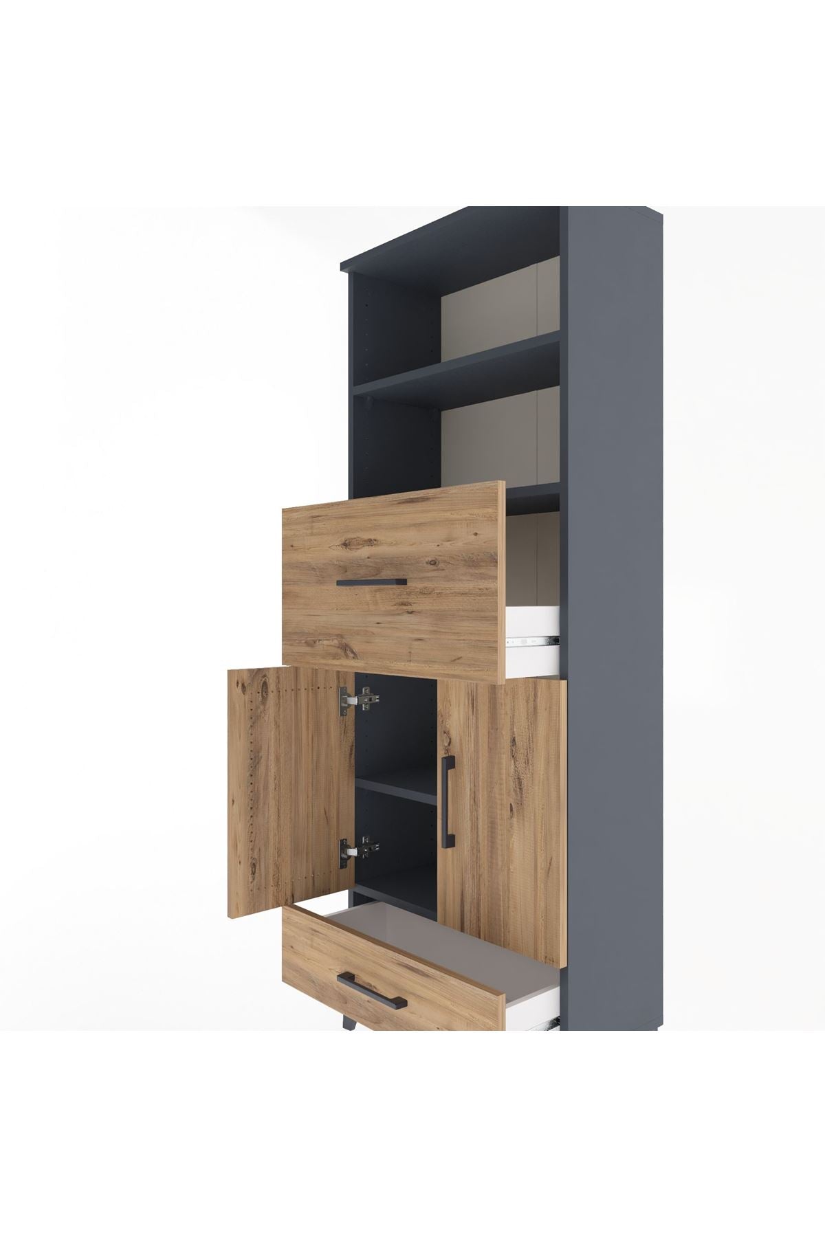 Arges Dolap 4 Raflı 2 Çekmeceli 2 Kapaklı 60x30x163 Antrasit-Çam