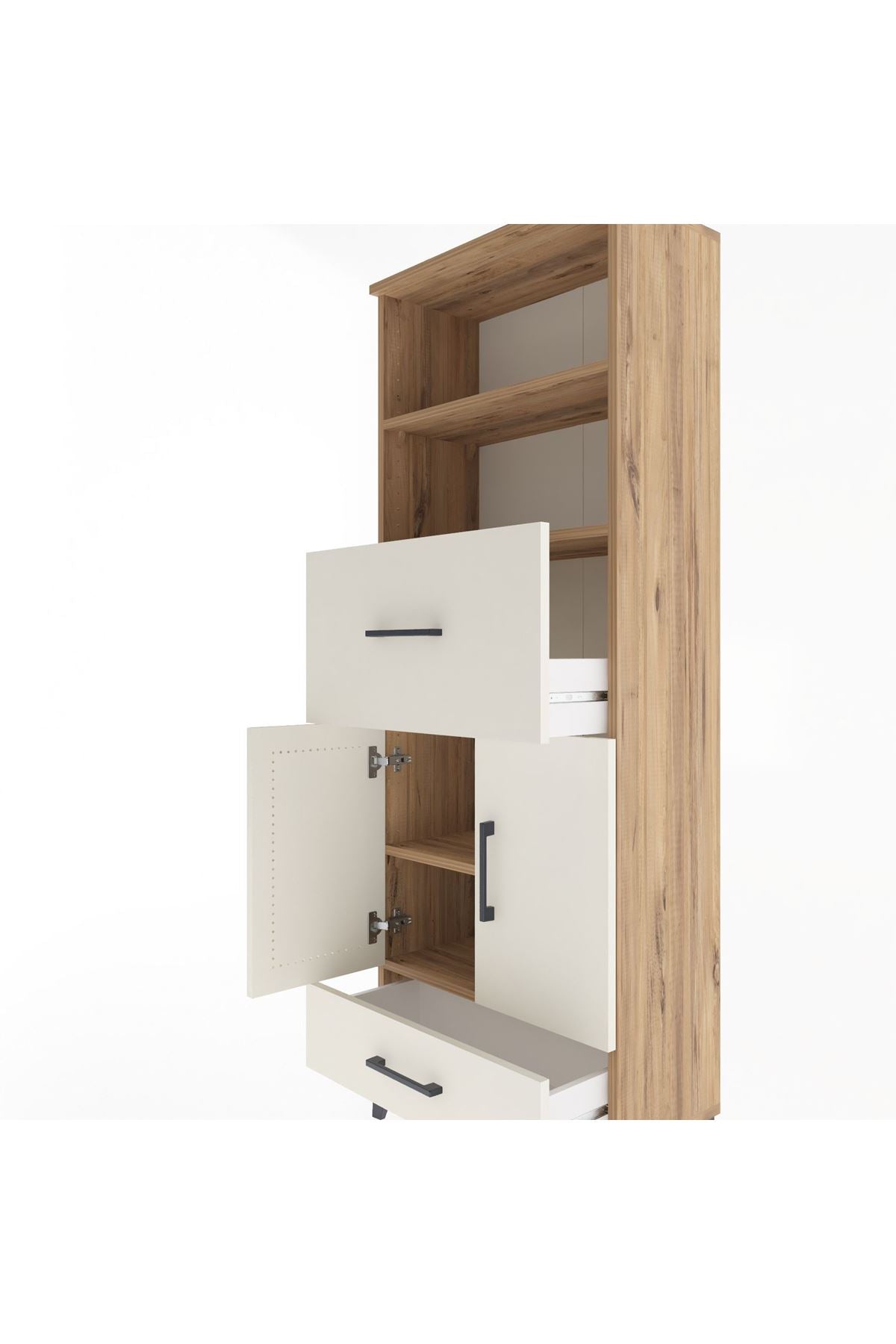 Arges Dolap 4 Raflı 2 Çekmeceli 2 Kapaklı 60x30x163 Çam-Aytaşı