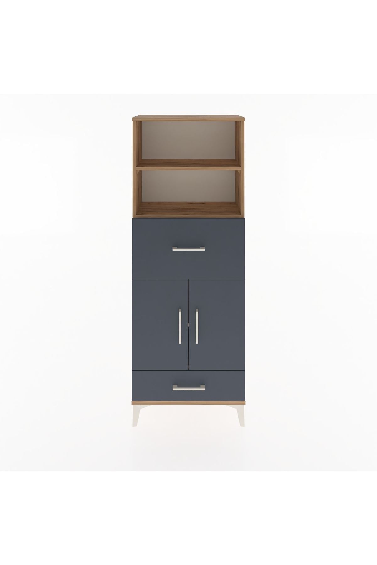 Arges Dolap 4 Raflı 2 Çekmeceli 2 Kapaklı 60x30x163 Çam-Antrasit