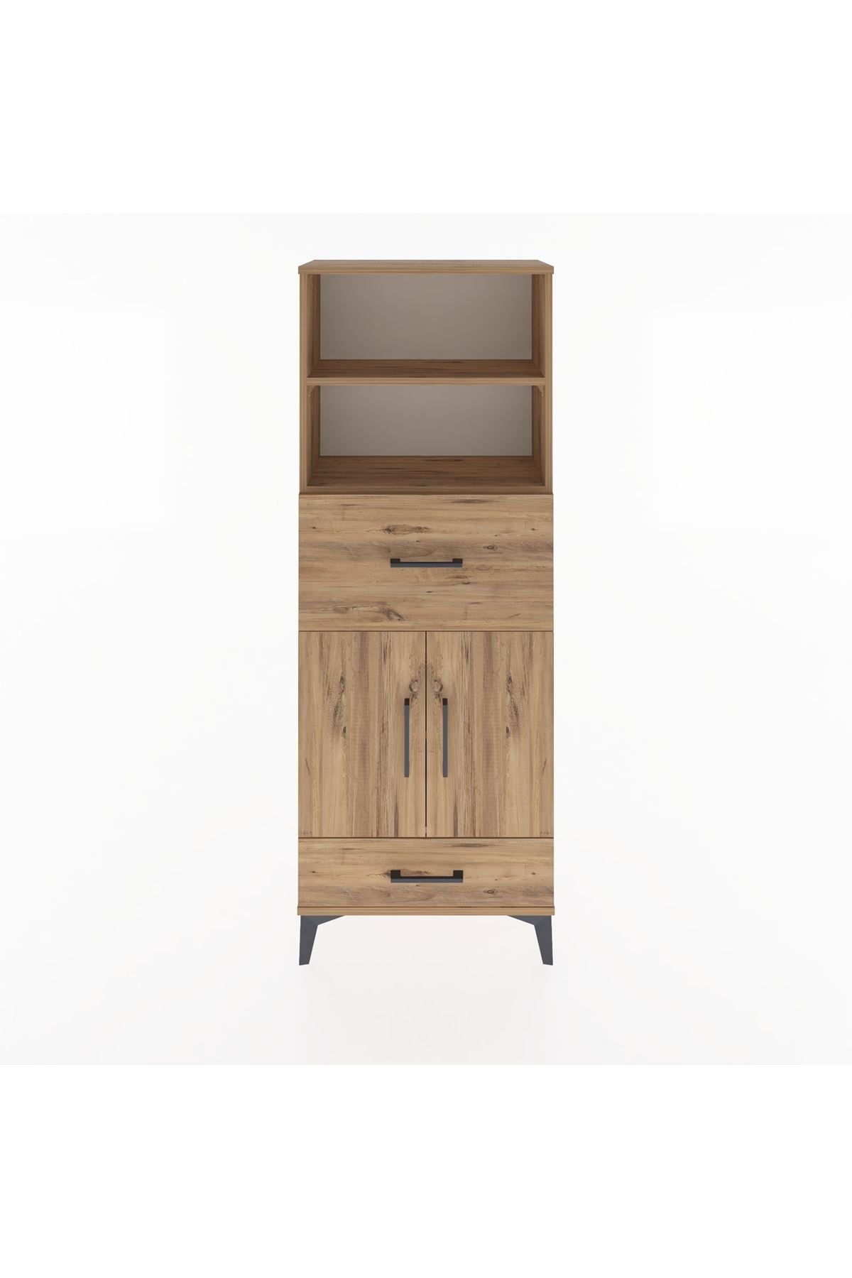 Arges Dolap 4 Raflı 2 Çekmeceli 2 Kapaklı 60x30x163 Çam-Çam