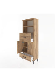 Arges Dolap 4 Raflı 2 Çekmeceli 2 Kapaklı 60x30x163 Çam-Çam