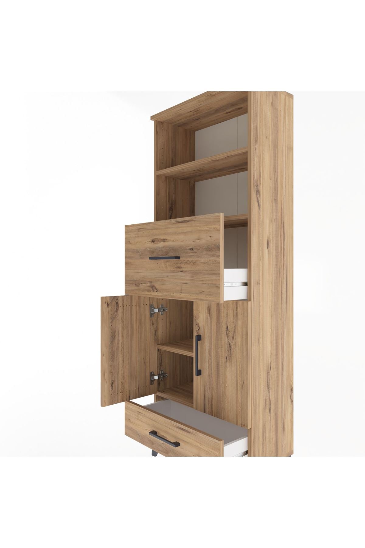 Arges Dolap 4 Raflı 2 Çekmeceli 2 Kapaklı 60x30x163 Çam-Çam