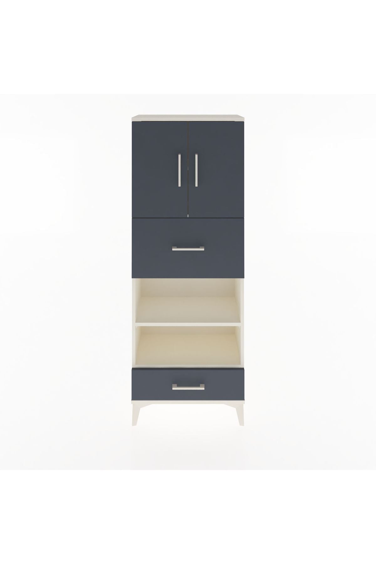 Arges Dolap 4 Raflı 2 Çekmeceli 2 Kapaklı 60x30x163 Aytaşı-Antrasit