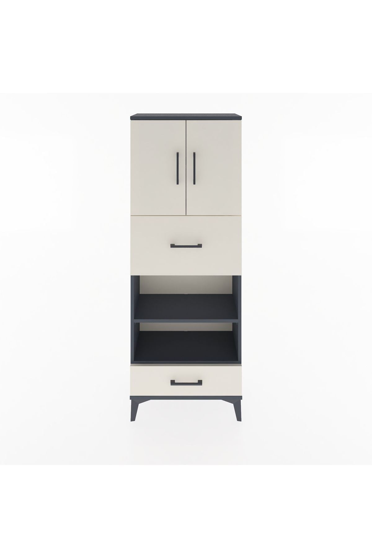 Arges Dolap 4 Raflı 2 Çekmeceli 2 Kapaklı 60x30x163 Antrasit-Aytaşı