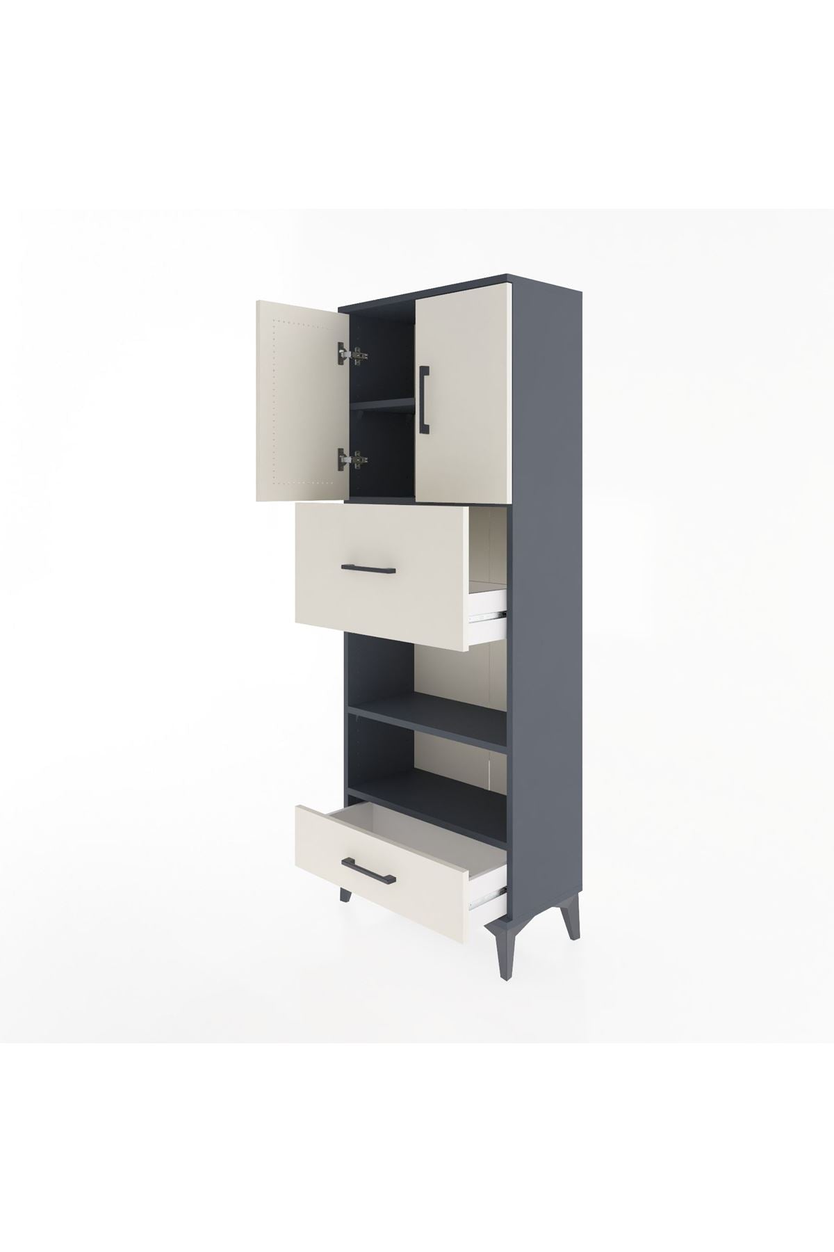 Arges Dolap 4 Raflı 2 Çekmeceli 2 Kapaklı 60x30x163 Antrasit-Aytaşı