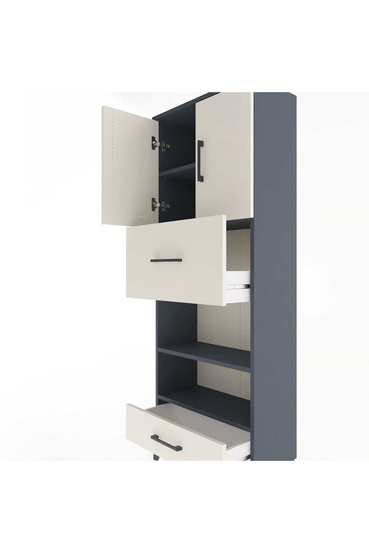 Arges Dolap 4 Raflı 2 Çekmeceli 2 Kapaklı 60x30x163 Antrasit-Aytaşı