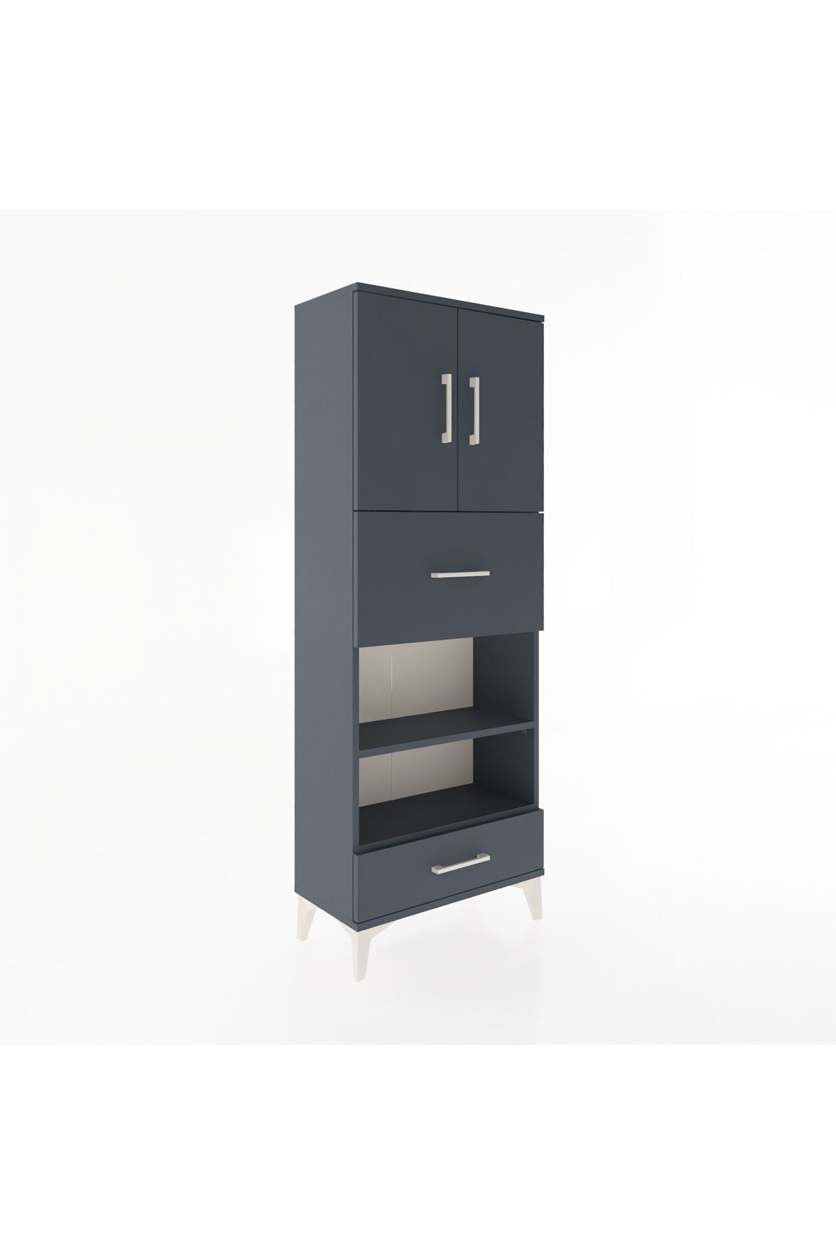 Arges Dolap 4 Raflı 2 Çekmeceli 2 Kapaklı 60x30x163 Antrasit-Antrasit