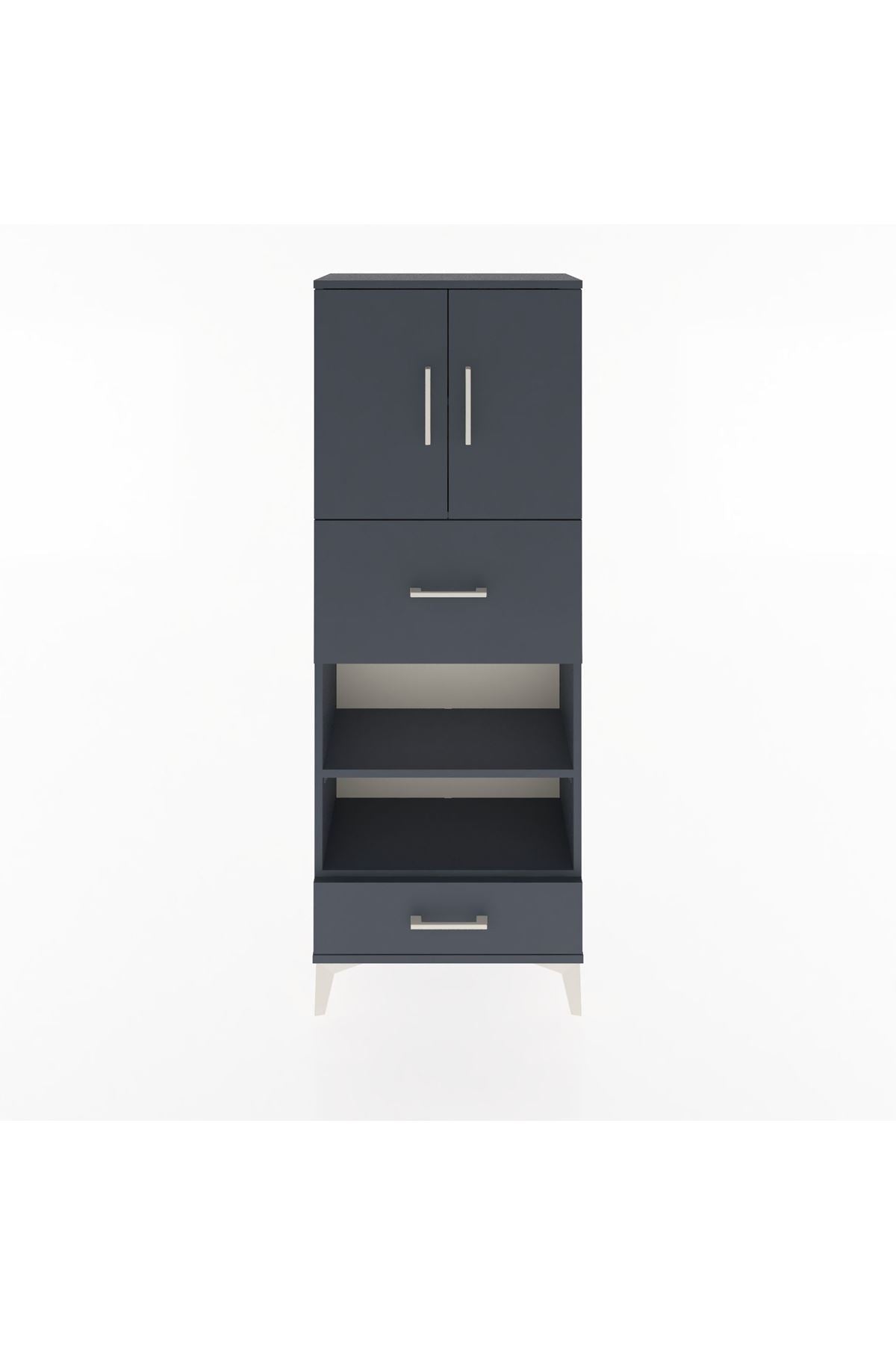 Arges Dolap 4 Raflı 2 Çekmeceli 2 Kapaklı 60x30x163 Antrasit-Antrasit