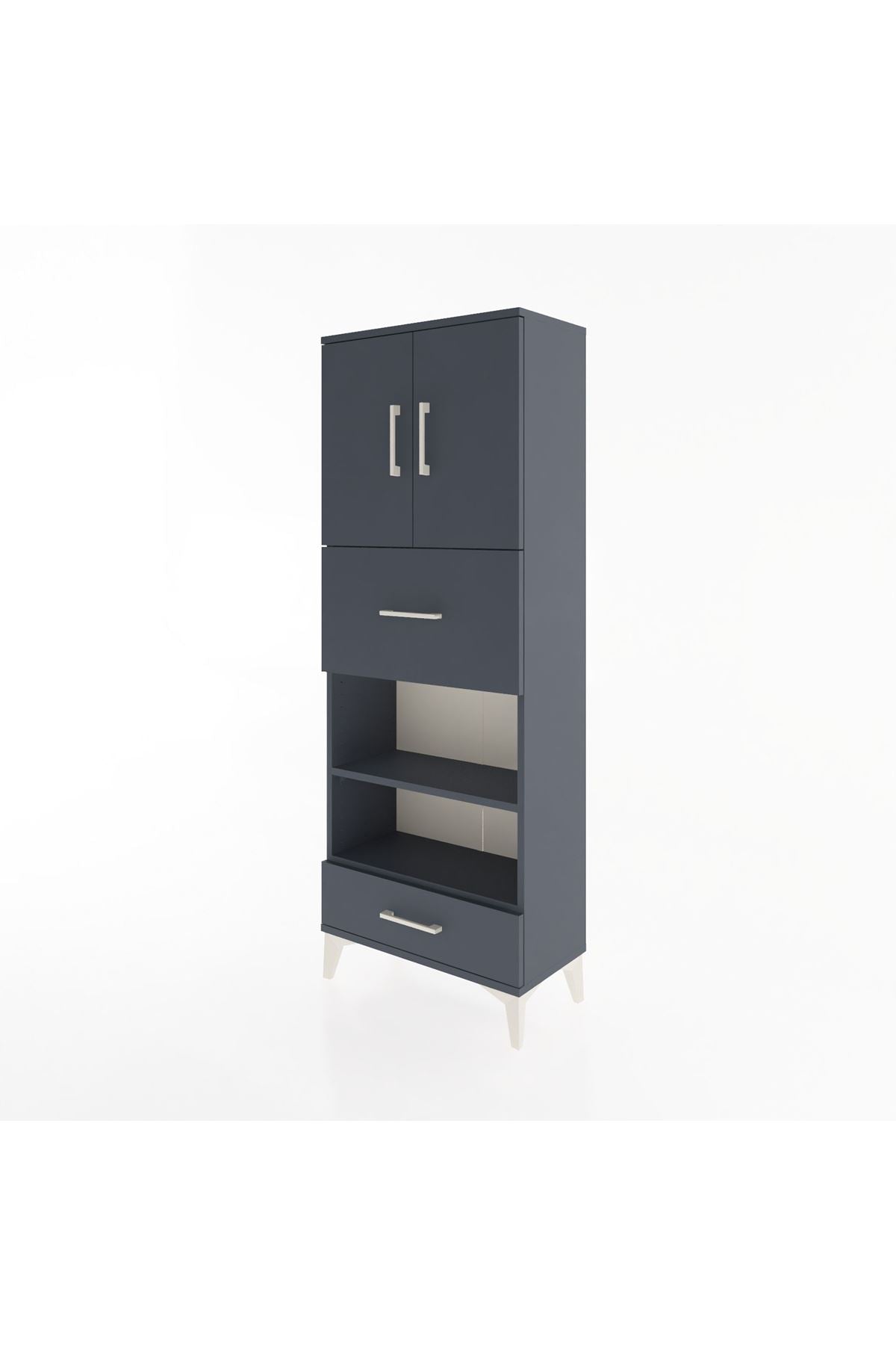 Arges Dolap 4 Raflı 2 Çekmeceli 2 Kapaklı 60x30x163 Antrasit-Antrasit
