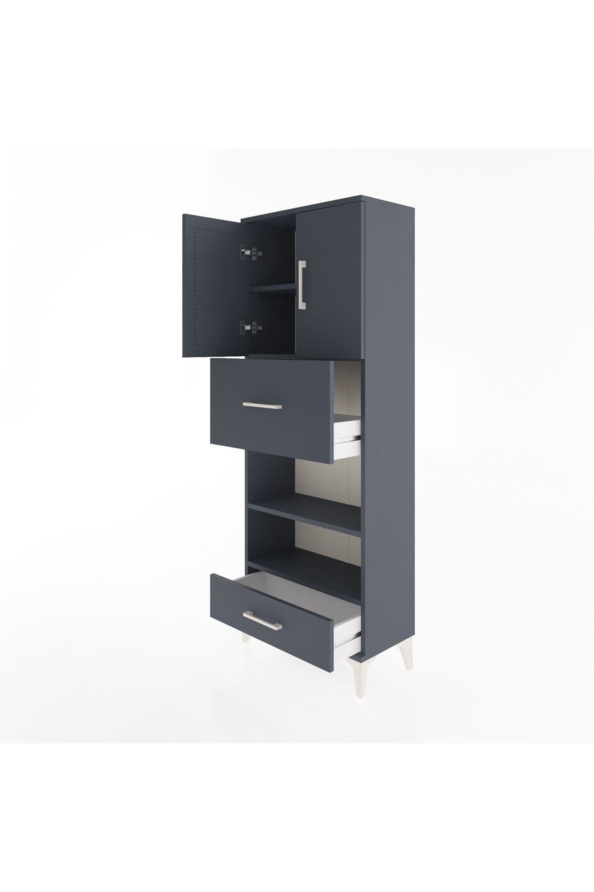 Arges Dolap 4 Raflı 2 Çekmeceli 2 Kapaklı 60x30x163 Antrasit-Antrasit
