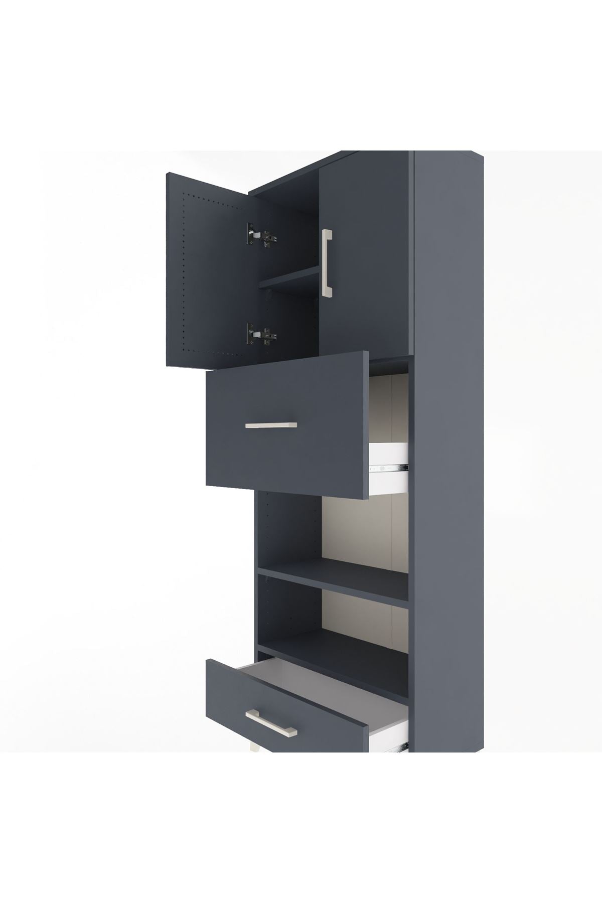 Arges Dolap 4 Raflı 2 Çekmeceli 2 Kapaklı 60x30x163 Antrasit-Antrasit