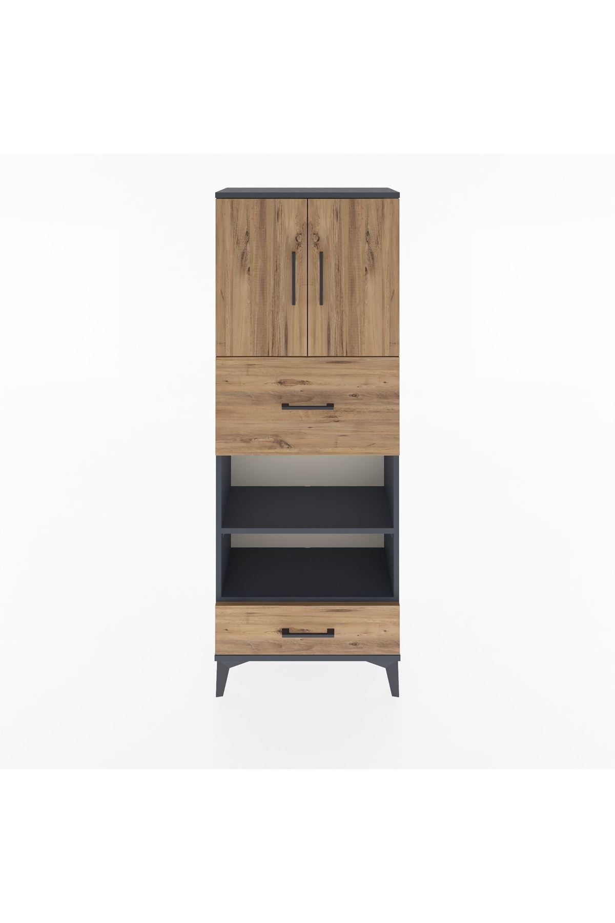 Arges Dolap 4 Raflı 2 Çekmeceli 2 Kapaklı 60x30x163 Antrasit-Çam