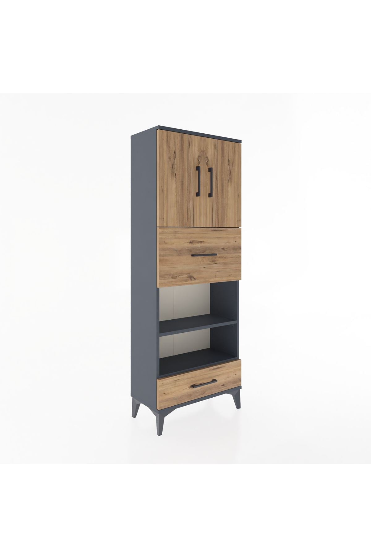 Arges Dolap 4 Raflı 2 Çekmeceli 2 Kapaklı 60x30x163 Antrasit-Çam